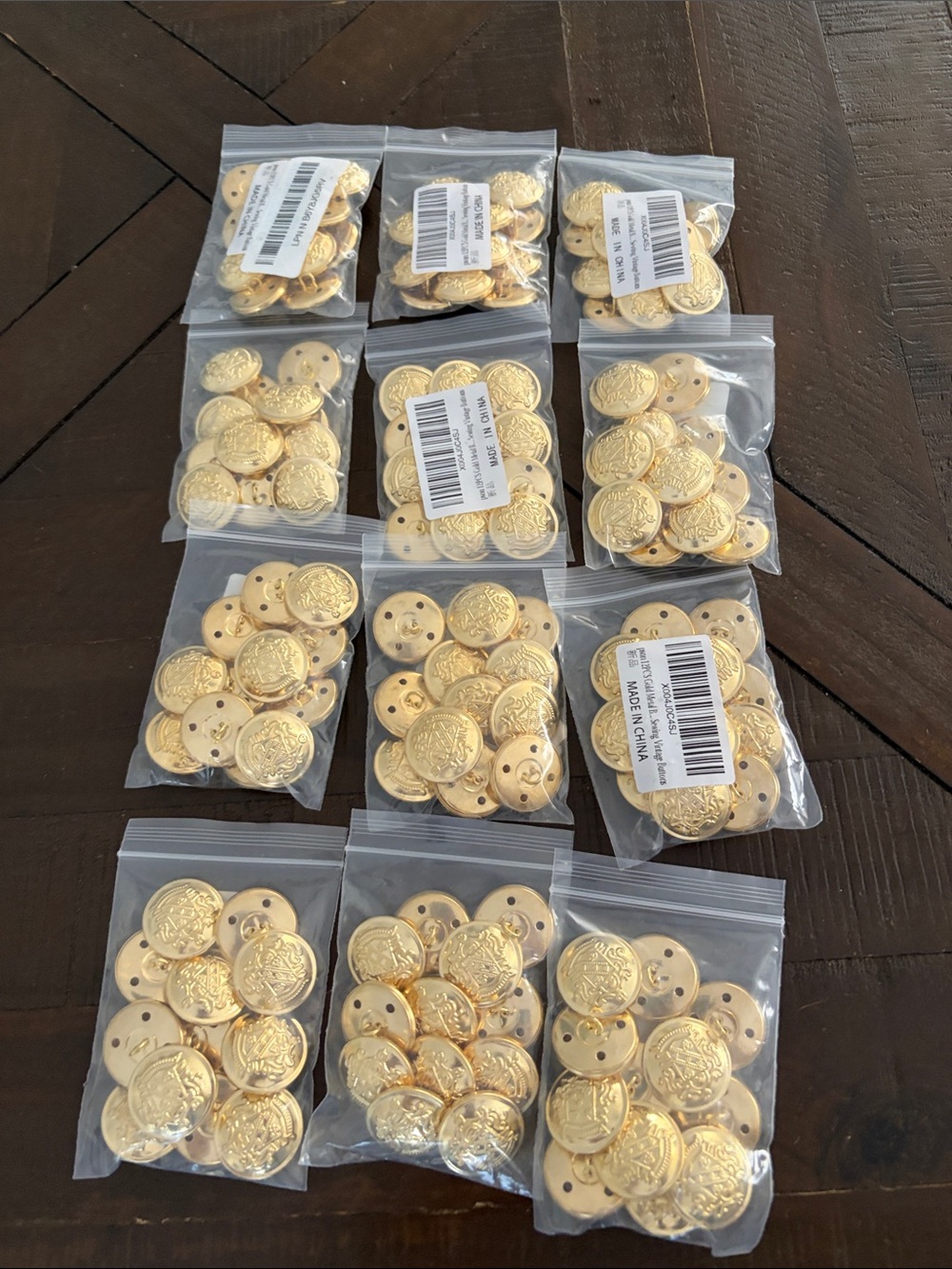 lot of gold sewing vintage buttons 9 bags of 12 pks 108 pcs total